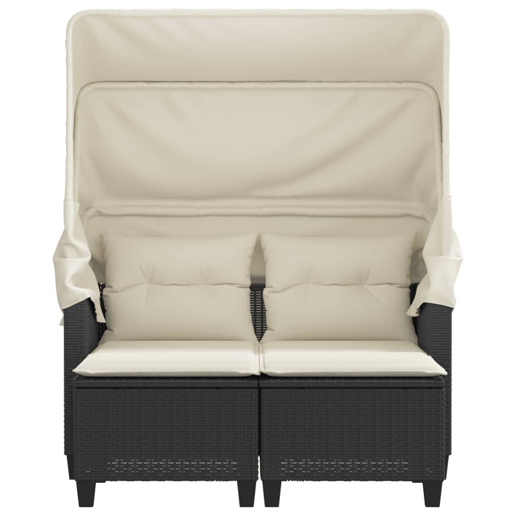 2 -seater garden sofa with wardrobe and black rattan stools