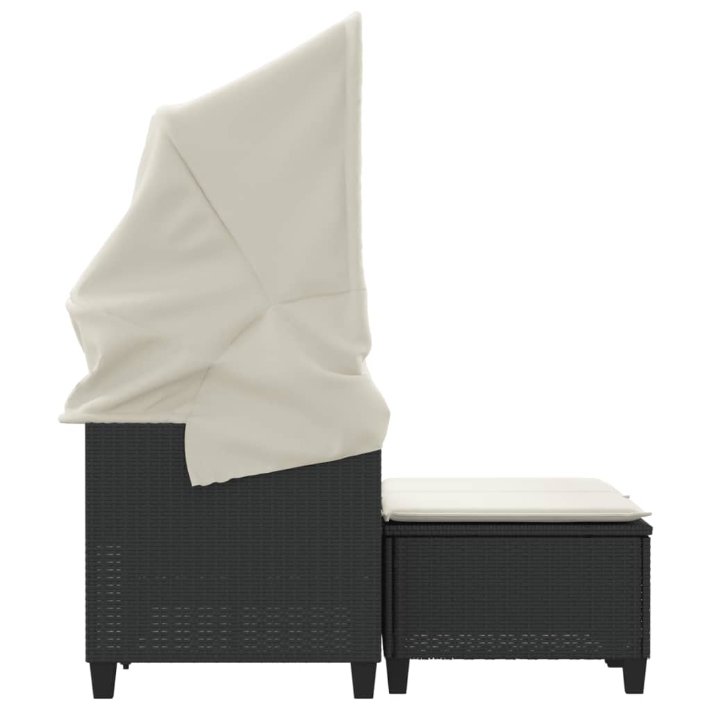 2 -seater garden sofa with wardrobe and black rattan stools