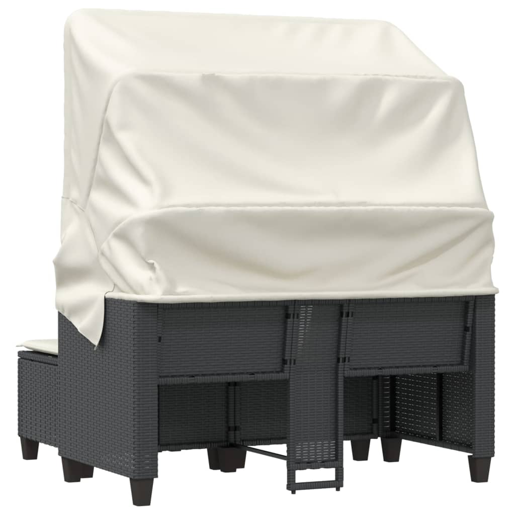 2 -seater garden sofa with wardrobe and black rattan stools