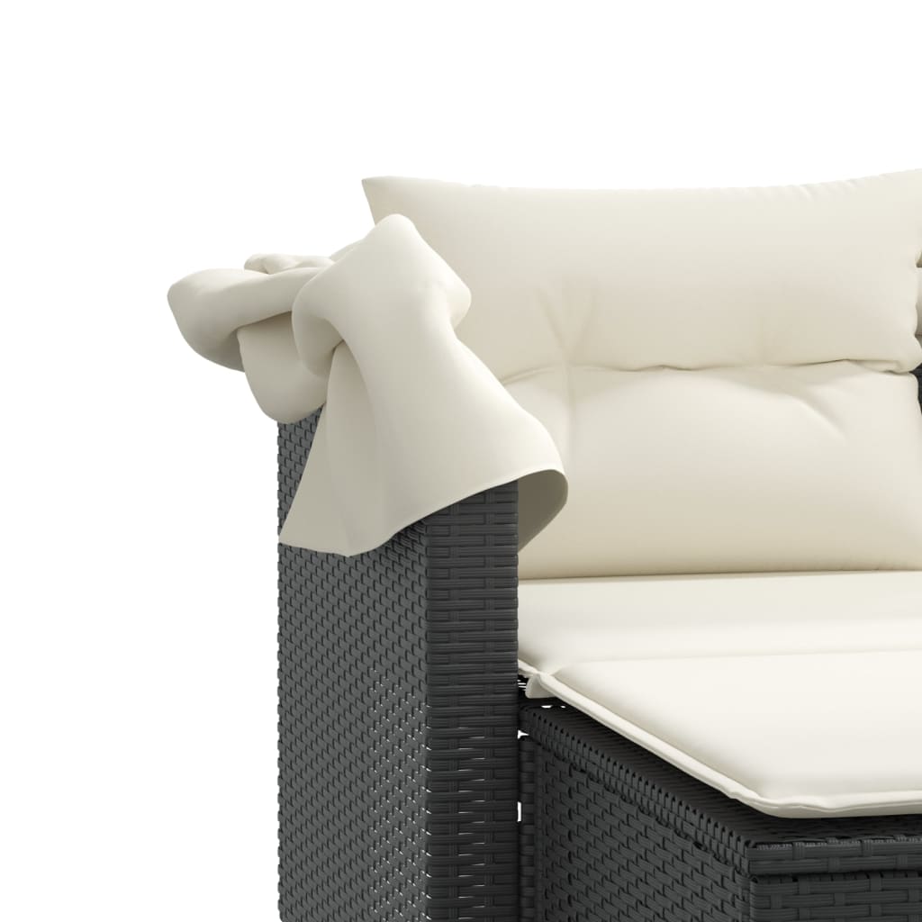 2 -seater garden sofa with wardrobe and black rattan stools