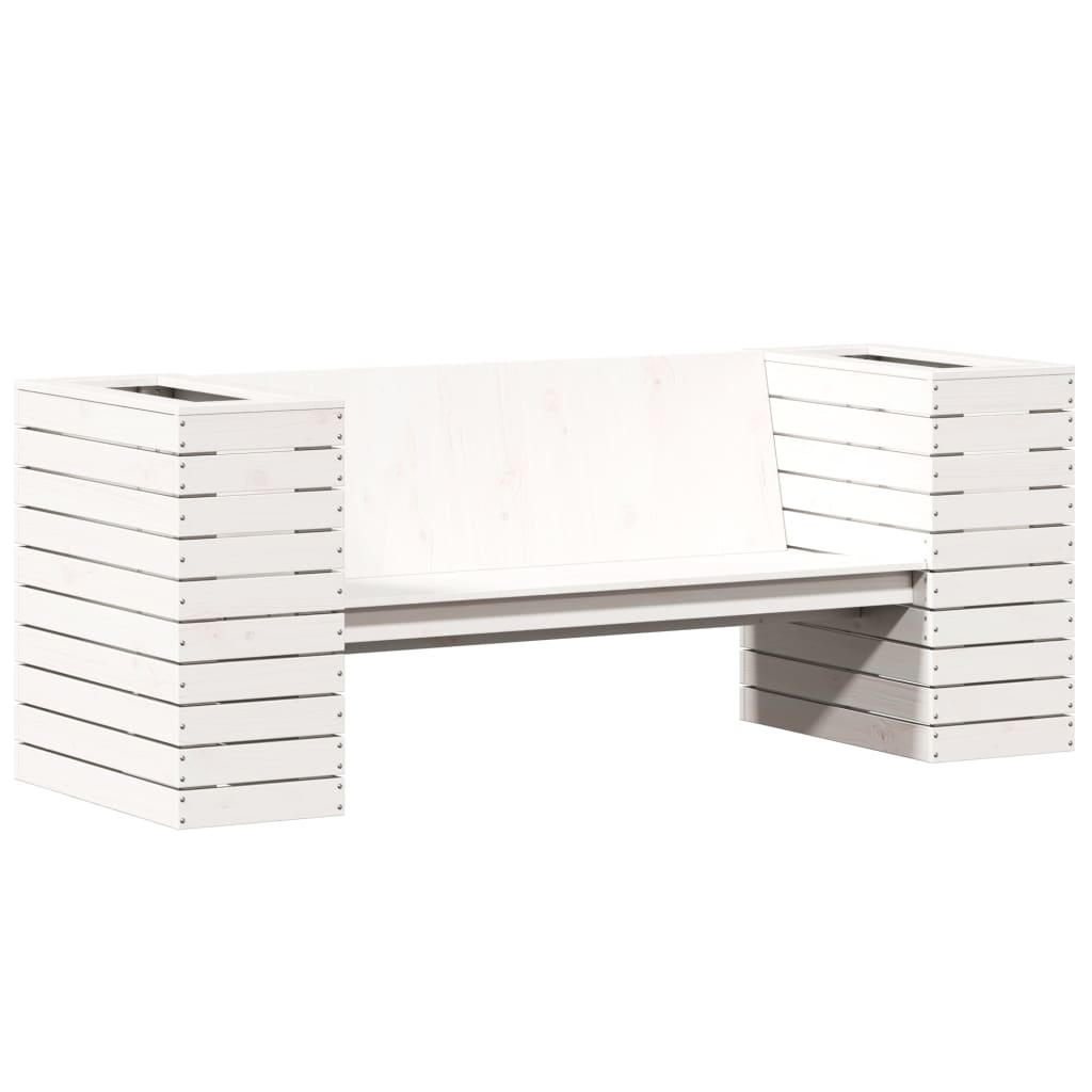 Bench with white planters 167.5x60x65 cm solid pine wood
