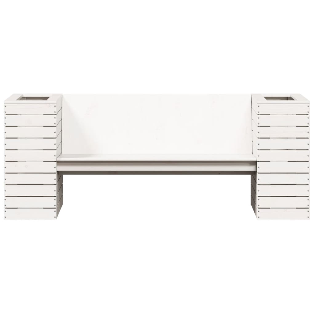 Bench with white planters 167.5x60x65 cm solid pine wood