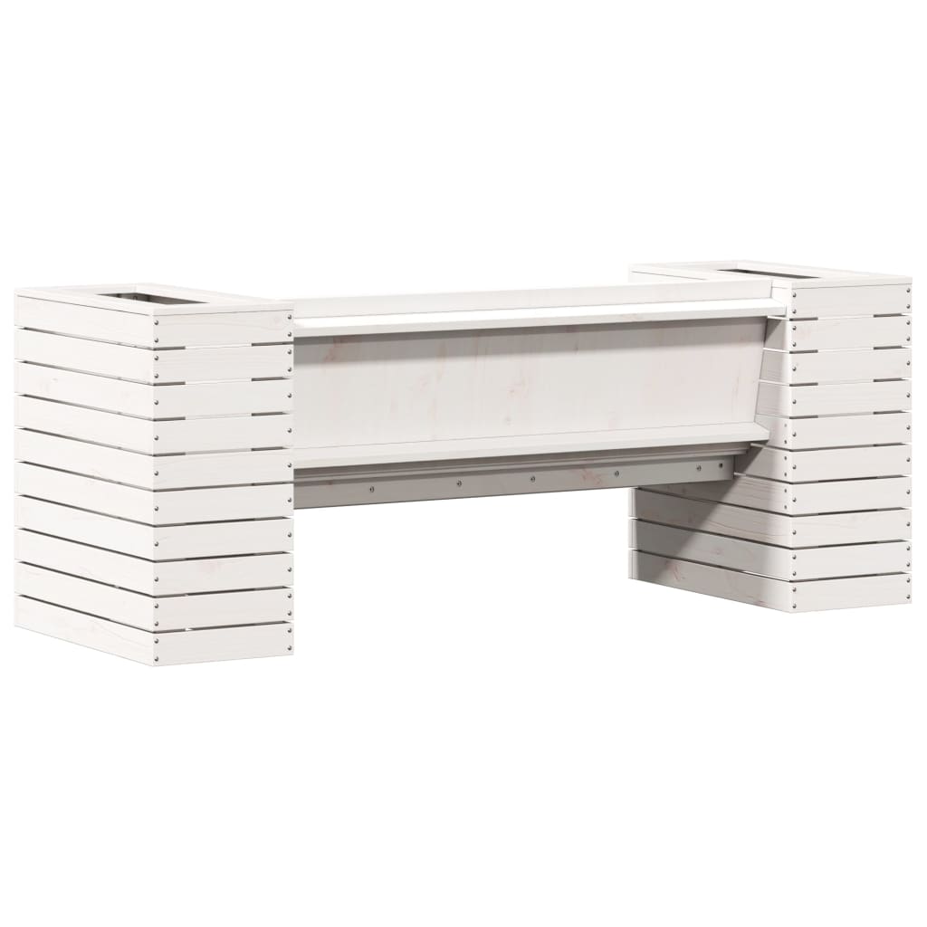 Bench with white planters 167.5x60x65 cm solid pine wood