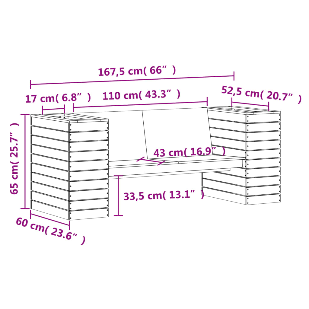 Bench with Marron Waxes 167,5x60x65cm Solid Pin Bois