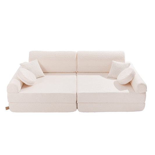 Premium Play Sofa canapé modulables 6 en 1 - Bouclette blanc