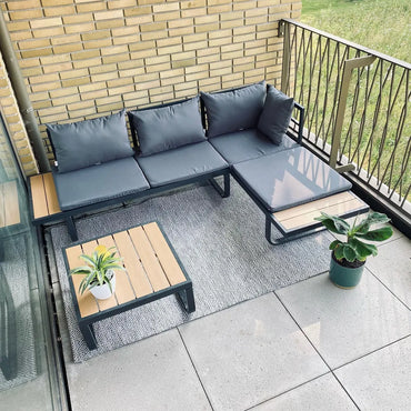 Canapé d'angle de jardin et table 4 pcs et coussins Aluminium et WPC