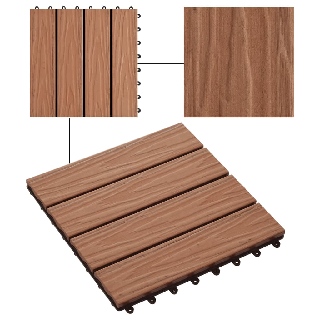Carreau de terrasse en relief 11 pcs WPC 30 x 30 cm 1 m² Marron