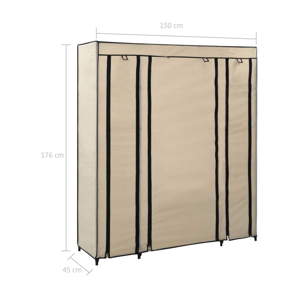Armadietto con scomparti e steli di crema 150x45x176 cm tessuto