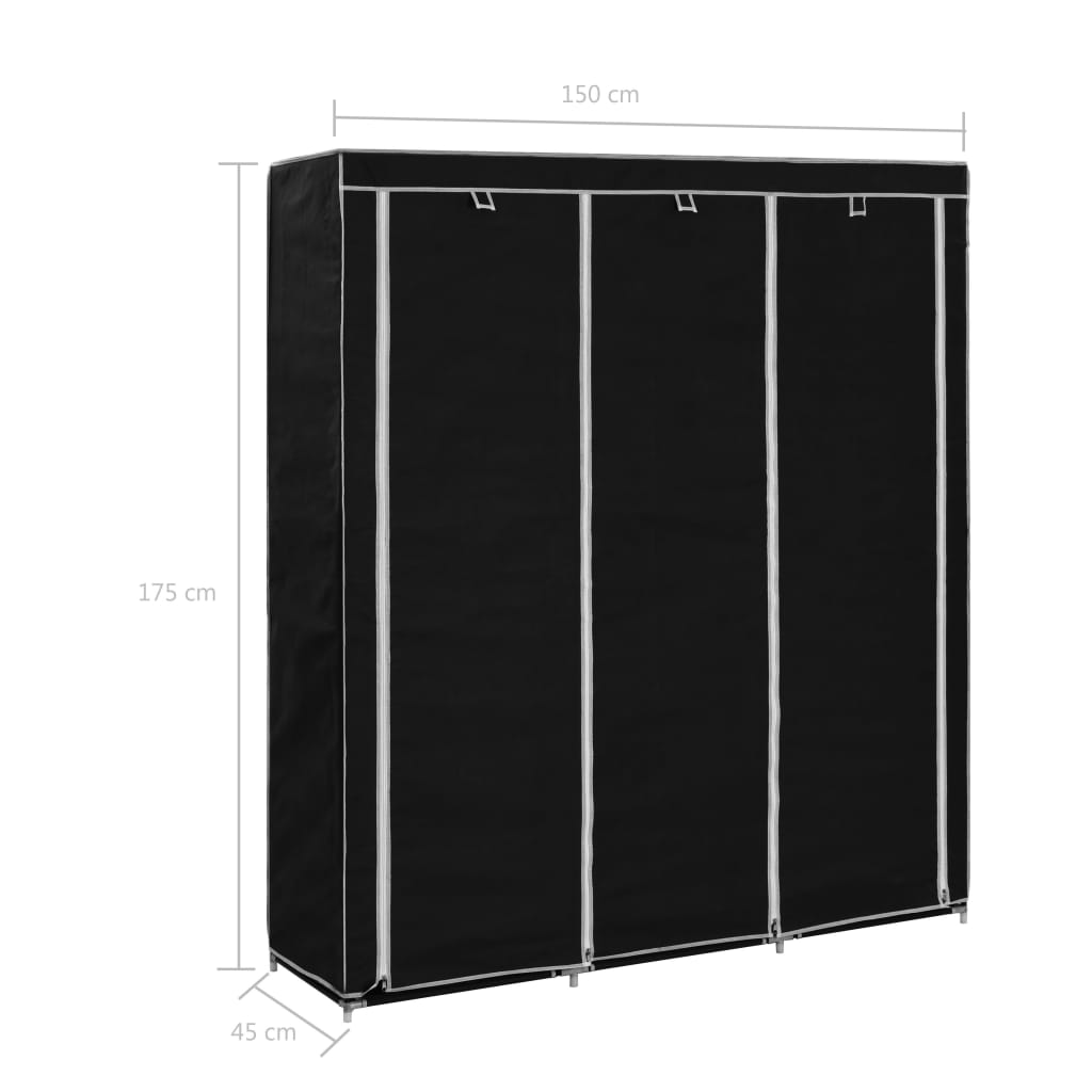 Cabinet con scomparti e barre nere 150x45x175 cm tessuto