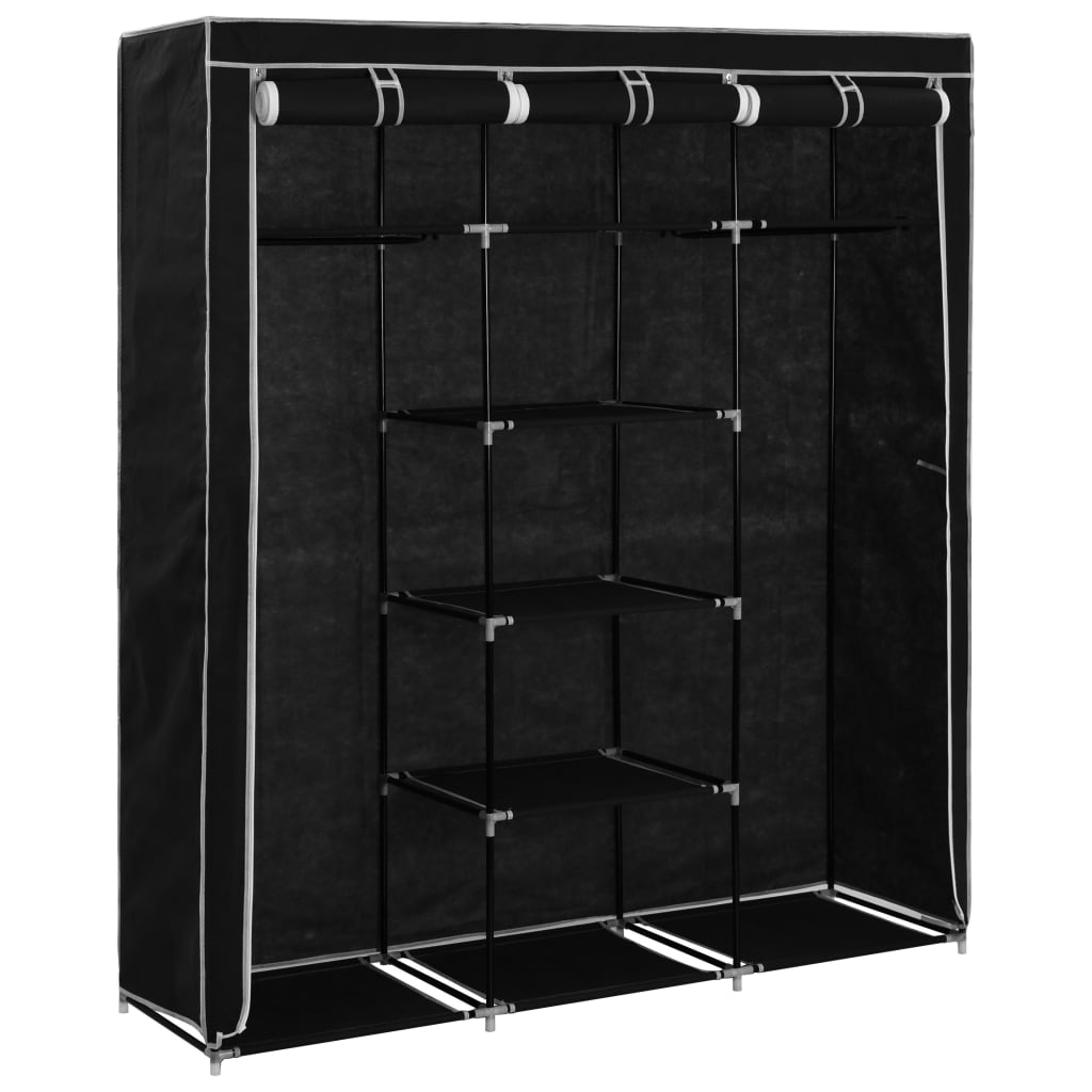 Cabinet con scomparti e barre nere 150x45x175 cm tessuto