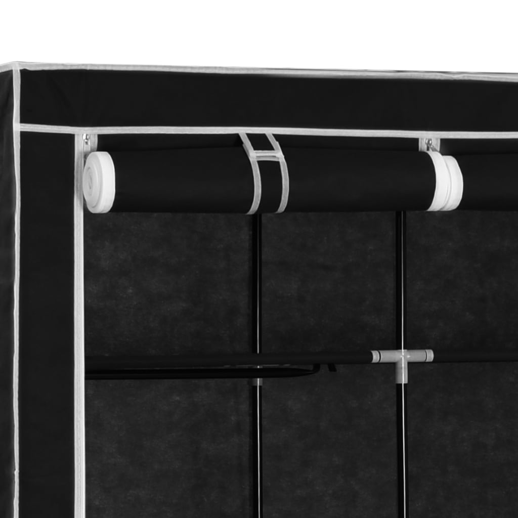 Cabinet con scomparti e barre nere 150x45x175 cm tessuto