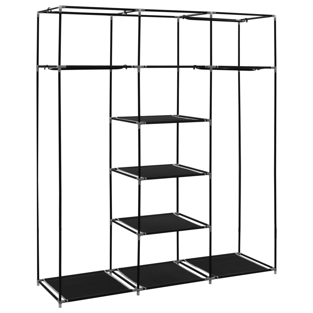 Cabinet con scomparti e barre nere 150x45x175 cm tessuto