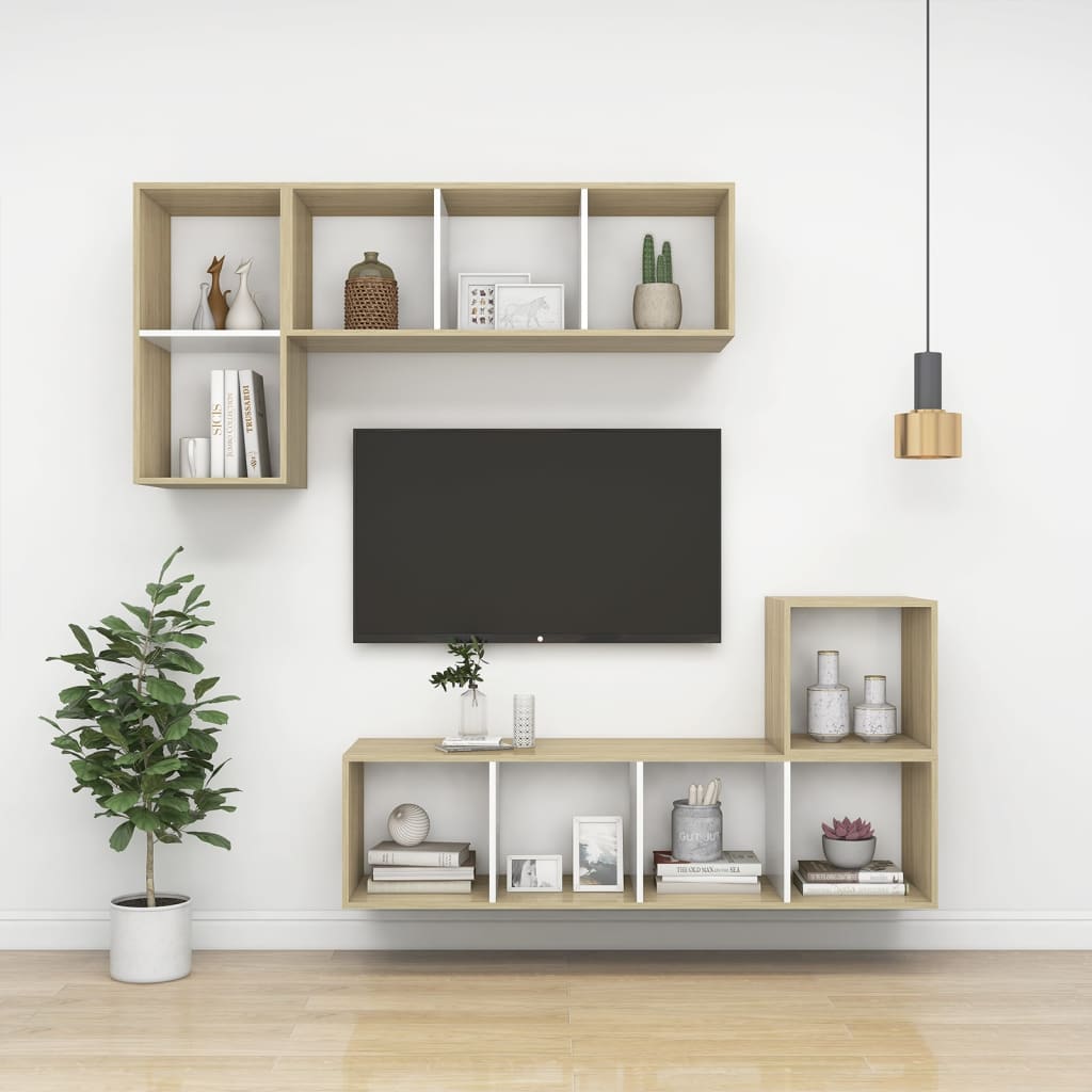 Wall cabinets 4 pcs white/Sonoma oak 37x37x37 cm agglomerated