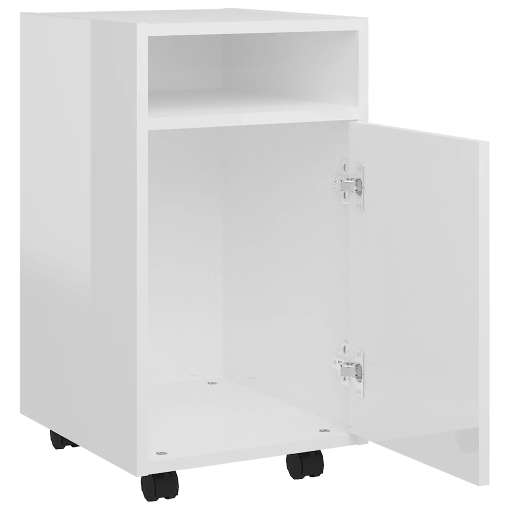Armadio laterale con ruote bianche lucenti 33x38x60 cm agglomerato