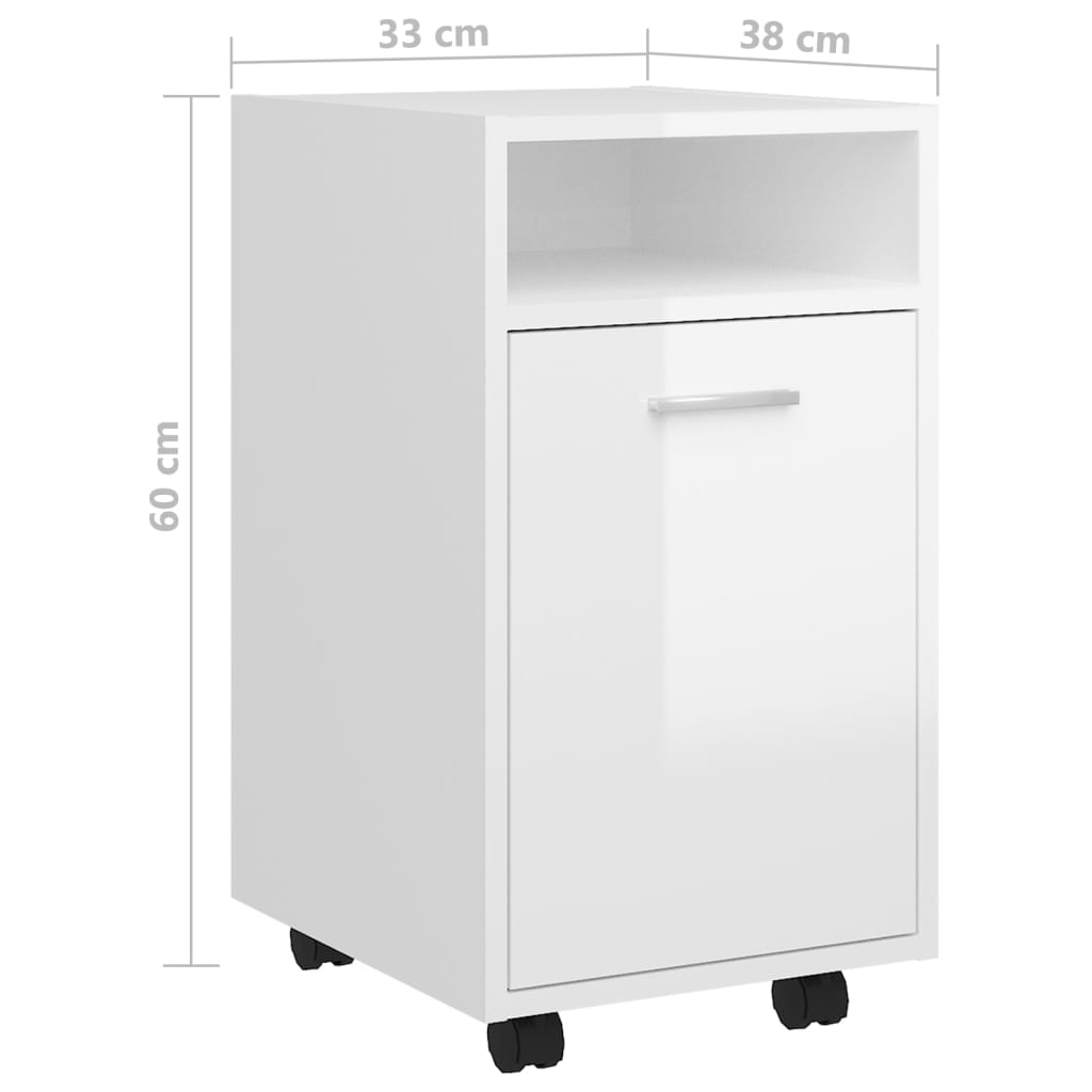 Armadio laterale con ruote bianche lucenti 33x38x60 cm agglomerato