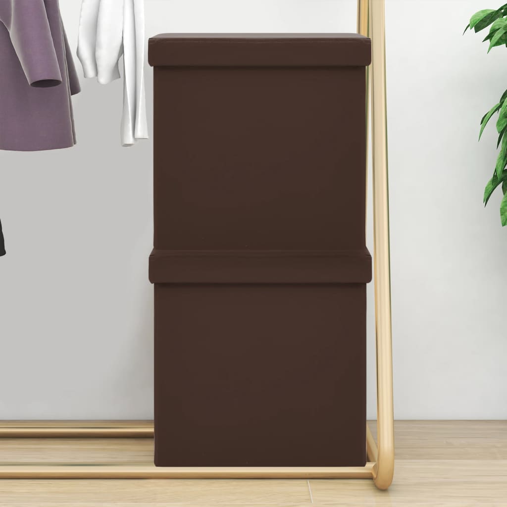 Tabourets de rangement pliables lot de 2 marron PVC
