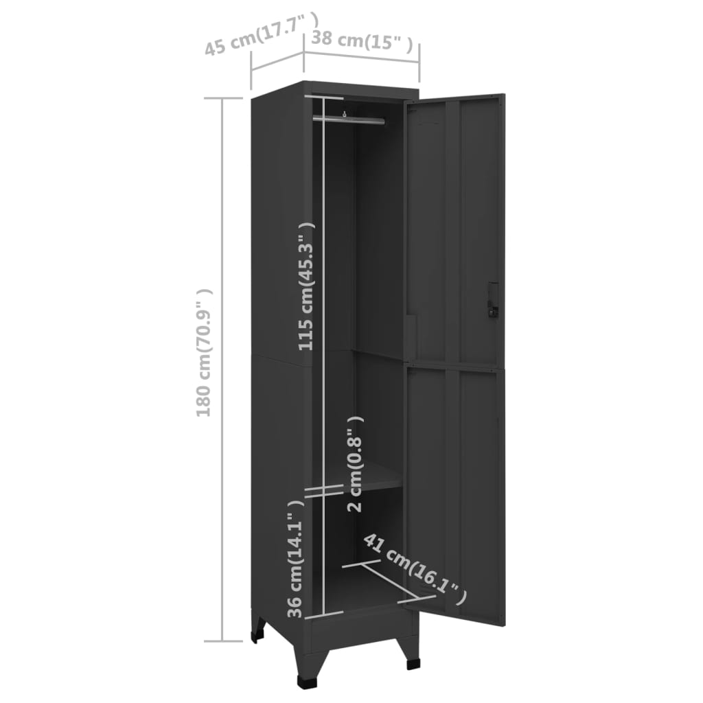 Anthrazit -Schließfachschrank 38x45x180 cm Stahl