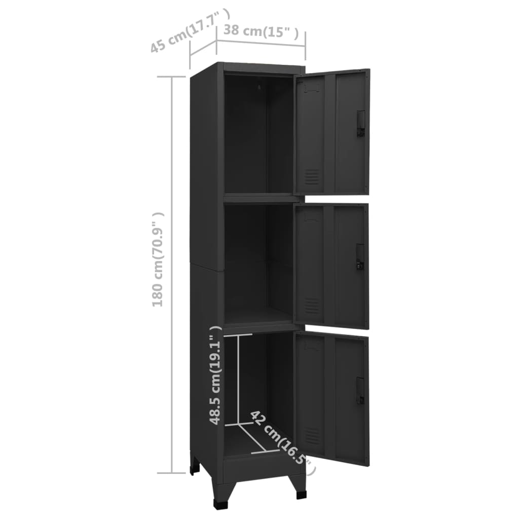Armadietto nero armadietto 38x45x180 cm acciaio