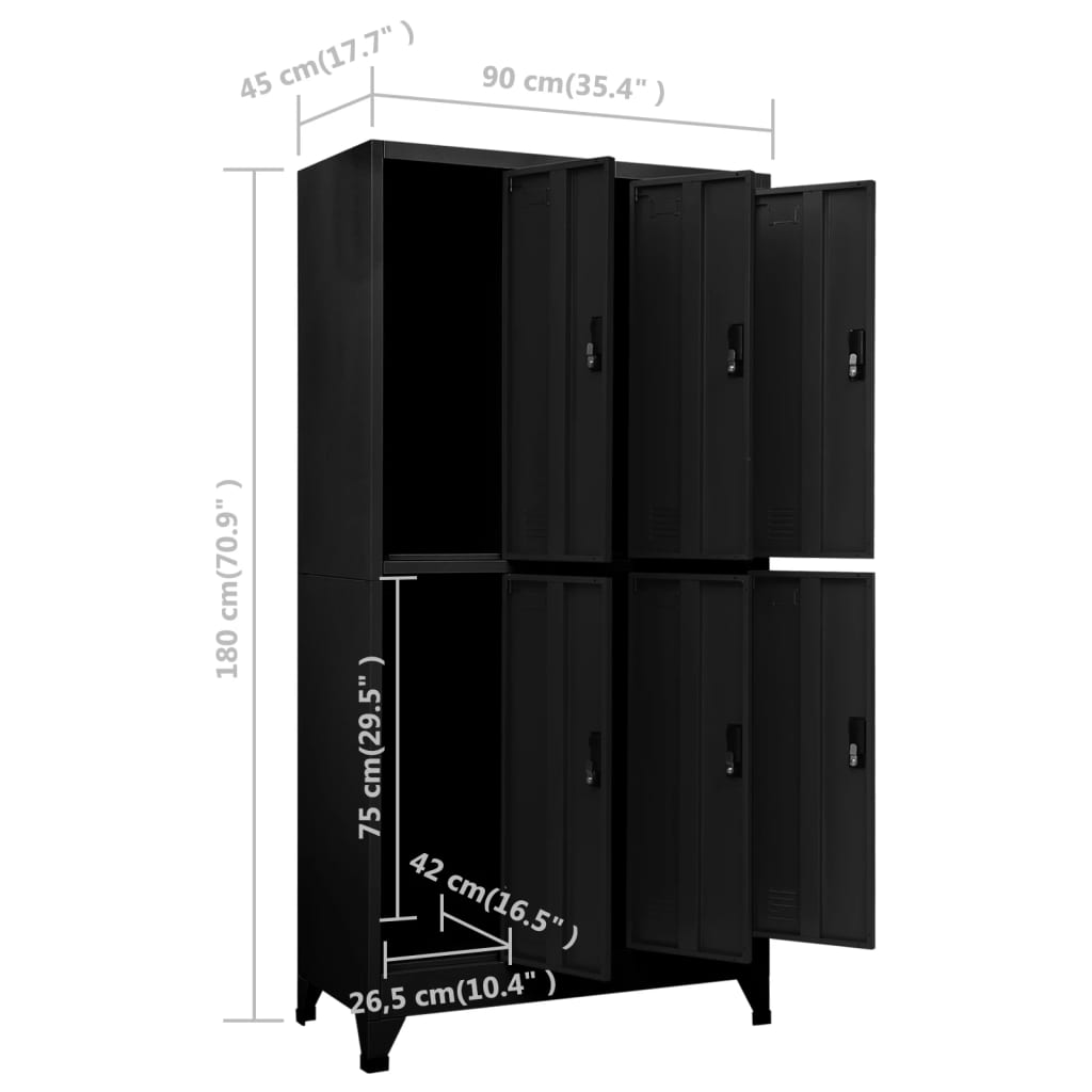 Armadietto nero armadietto 90x45x180 cm in acciaio