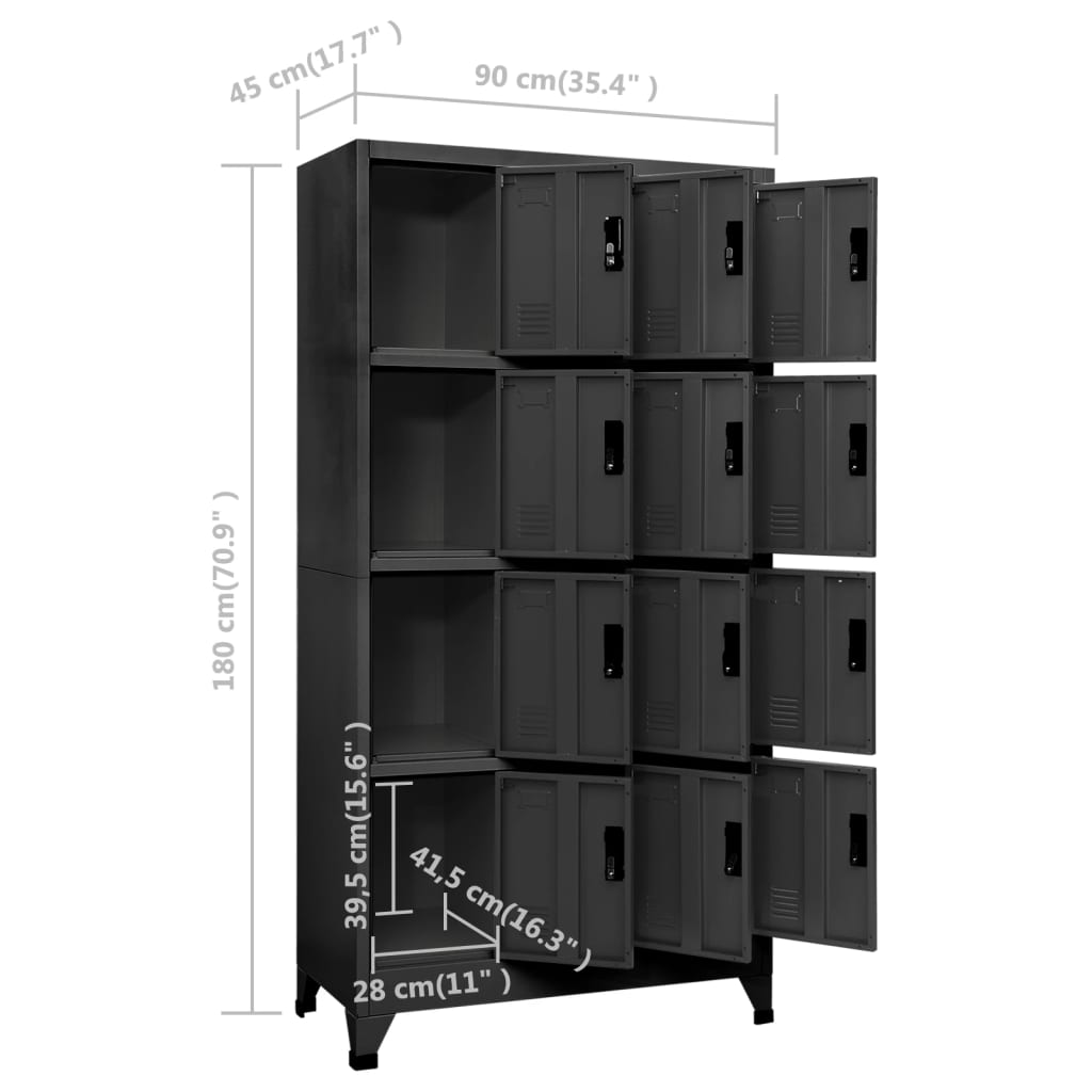 Anthracit Locker Cabinet 90x45x180 cm Stahl