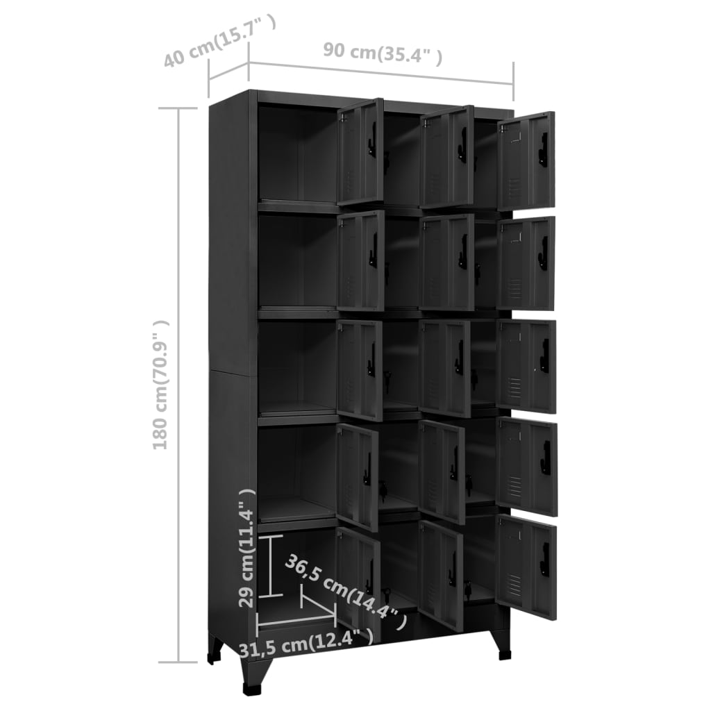 90x40x180 cm Armadio antracite in acciaio 90x40x180