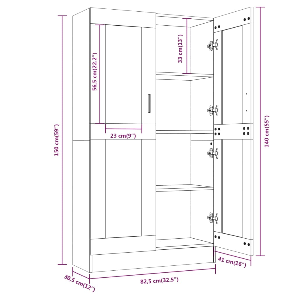 Sonoma Grey Showcase 82.5x30.5x150cm ingegneristica legna
