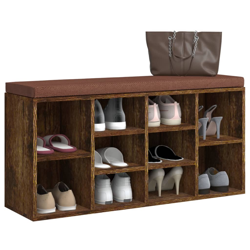 Smoked oak shoe bench 103x30x48 cm engineering wood
