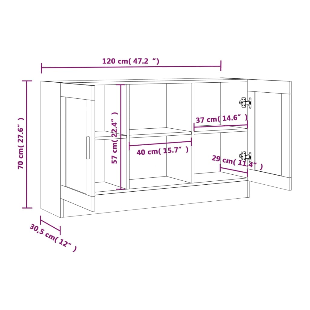 Sonoma Grey Display Armadiet 120x30.5x70 cm Legno di ingegneria