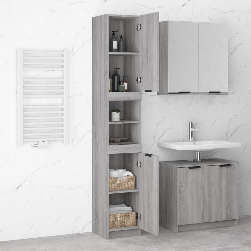 Armadio da bagno grigio Sonoma 32x34x188,5 cm legno di ingegneria