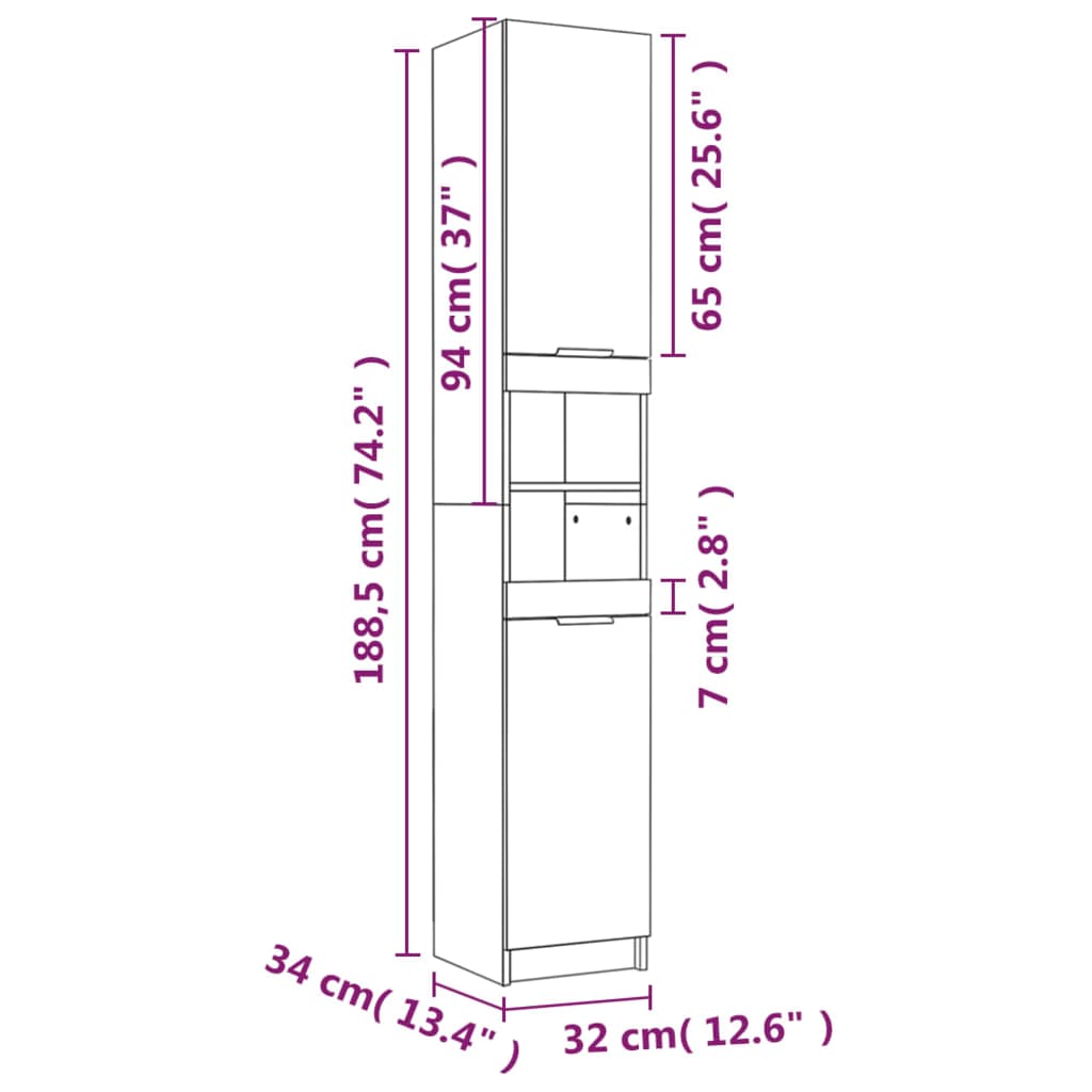 Armadio da bagno grigio Sonoma 32x34x188,5 cm legno di ingegneria