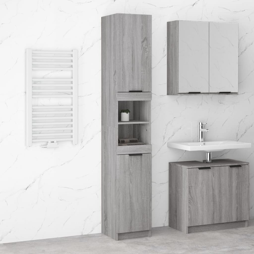 Armadio da bagno grigio Sonoma 32x34x188,5 cm legno di ingegneria