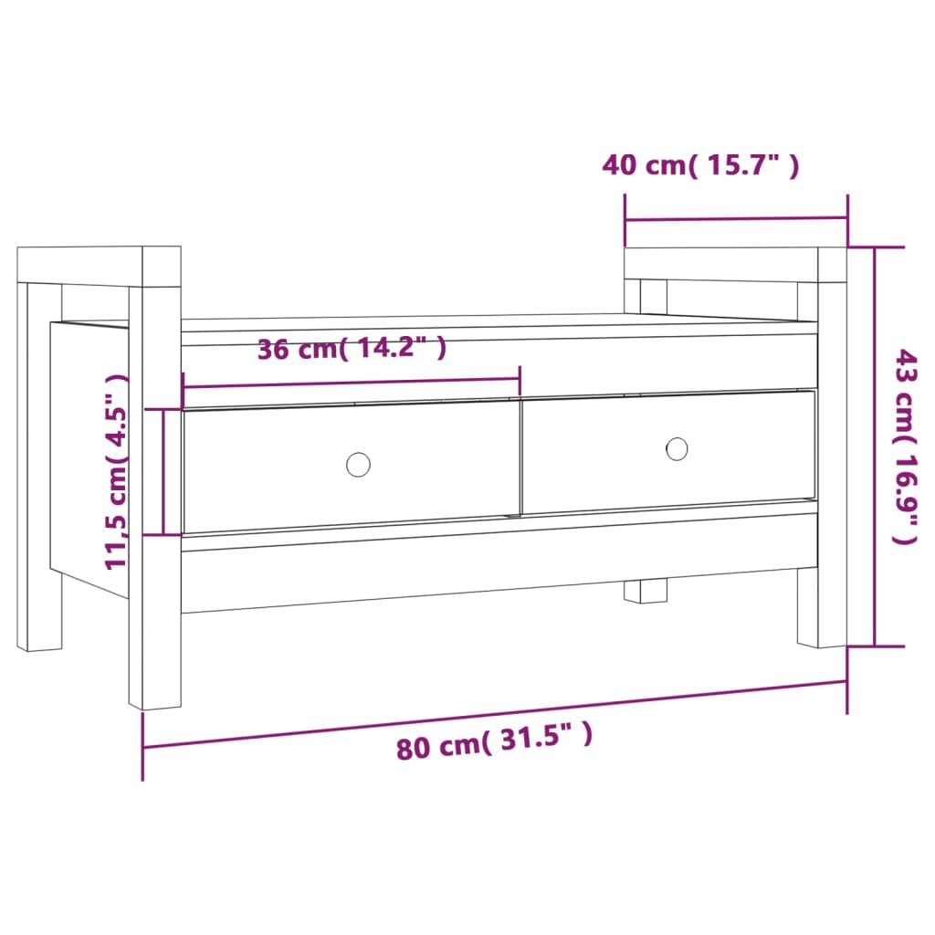Panca ad ingresso nero 80x40x43 cm in legno di pino solido