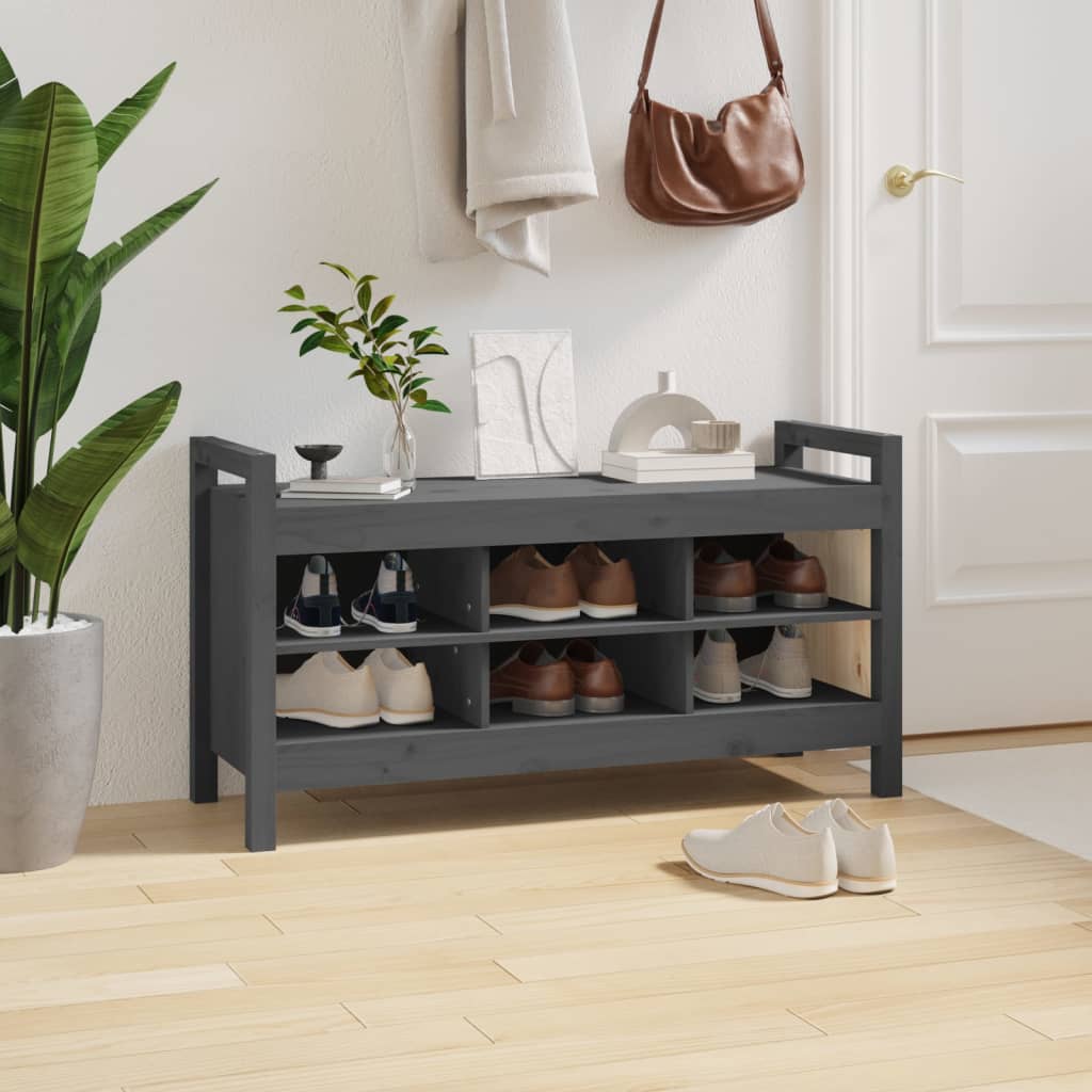 Panchina di ingresso grigio 110x40x60 cm Pino solido