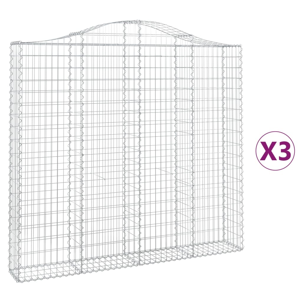 Paniers à gabions arqués 3 pcs 200x30x180/200 cm Fer galvanisé