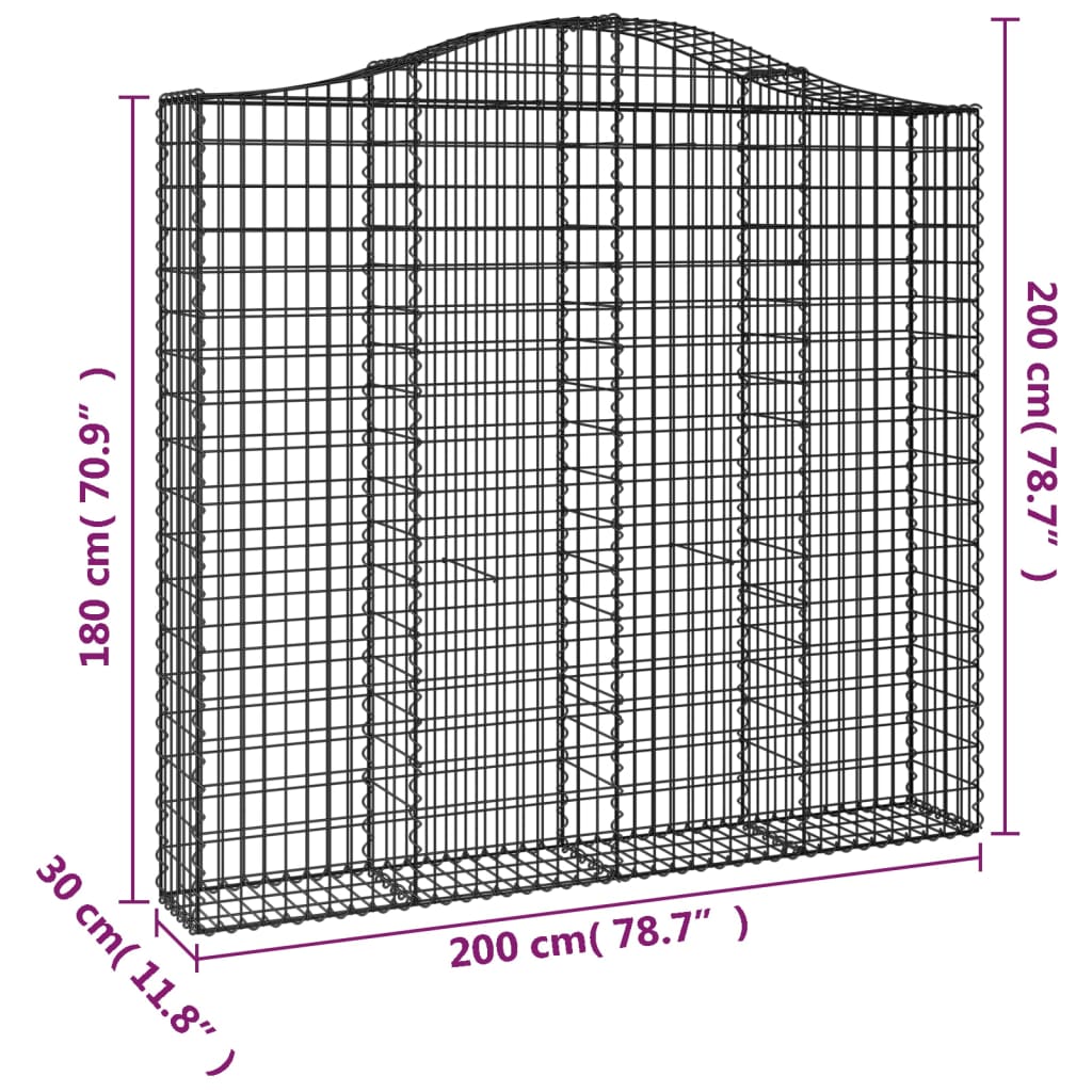 Paniers à gabions arqués 3 pcs 200x30x180/200 cm Fer galvanisé