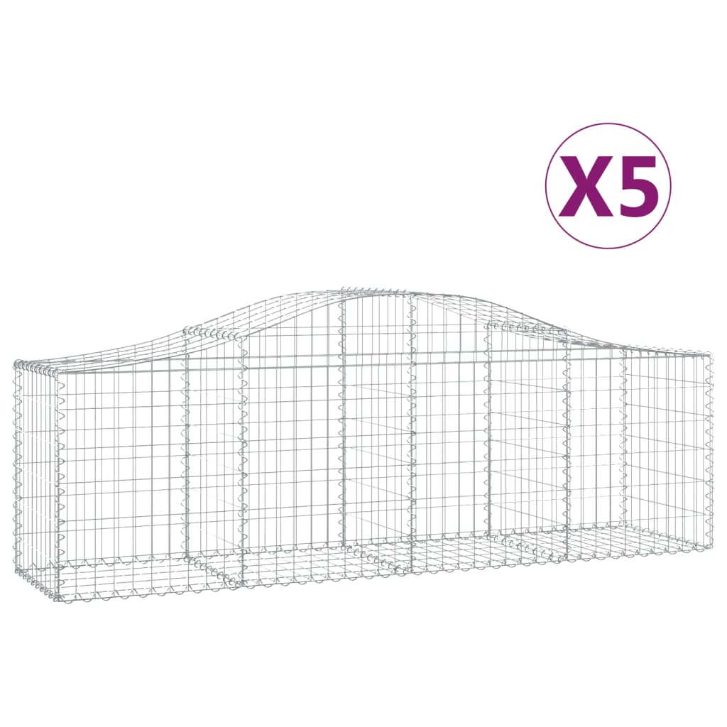 Paniers à gabions arqués 5 pcs 200x50x60/80 cm Fer galvanisé