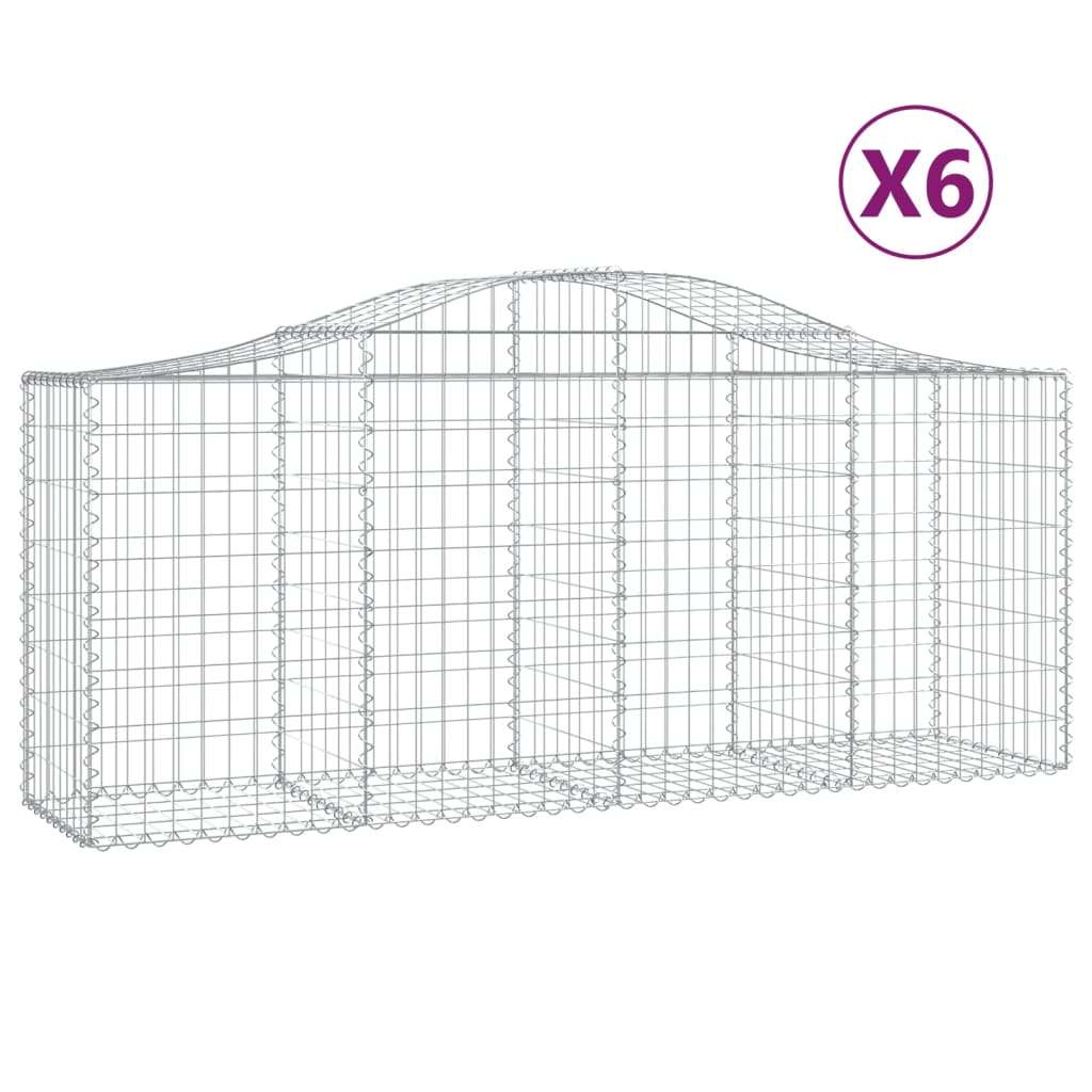 Paniers à gabions arqués 6 pcs 200x50x80/100 cm Fer galvanisé