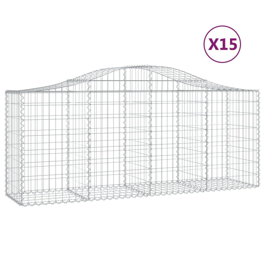Paniers à gabions arqués 15 pcs 200x50x80/100 cm Fer galvanisé