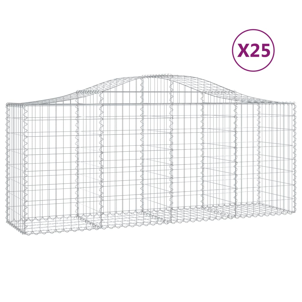 Paniers à gabions arqués 25 pcs 200x50x80/100 cm Fer galvanisé