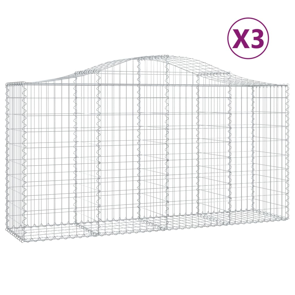 Paniers à gabions arqués 3 pcs 200x50x100/120 cm fer galvanisé