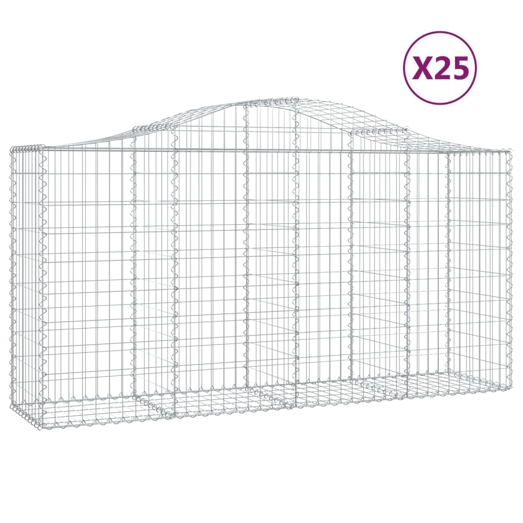 Paniers à gabions arqués 25 pcs 200x50x100/120 cm fer galvanisé