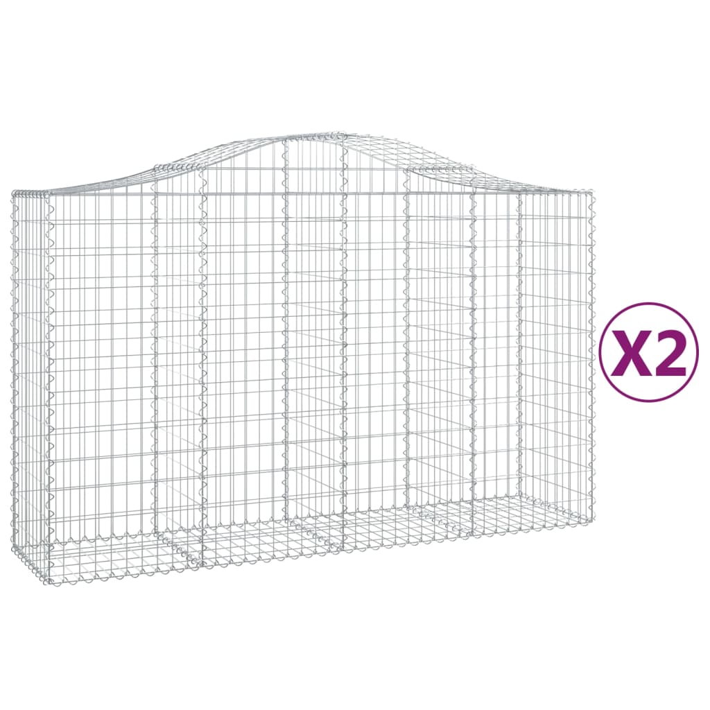 Paniers à gabions arqués 2 pcs 200x50x120/140 cm Fer galvanisé