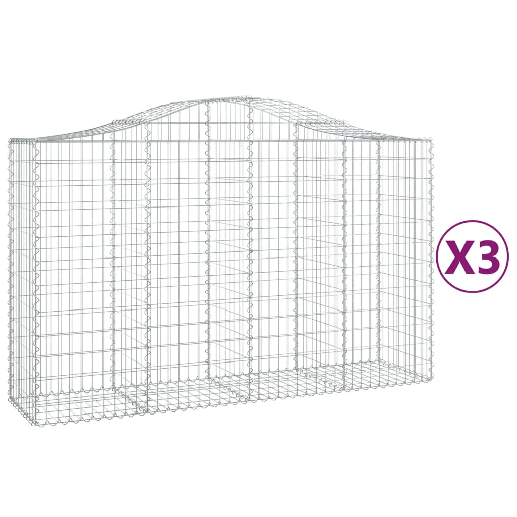 Paniers à gabions arqués 3 pcs 200x50x120/140 cm Fer galvanisé