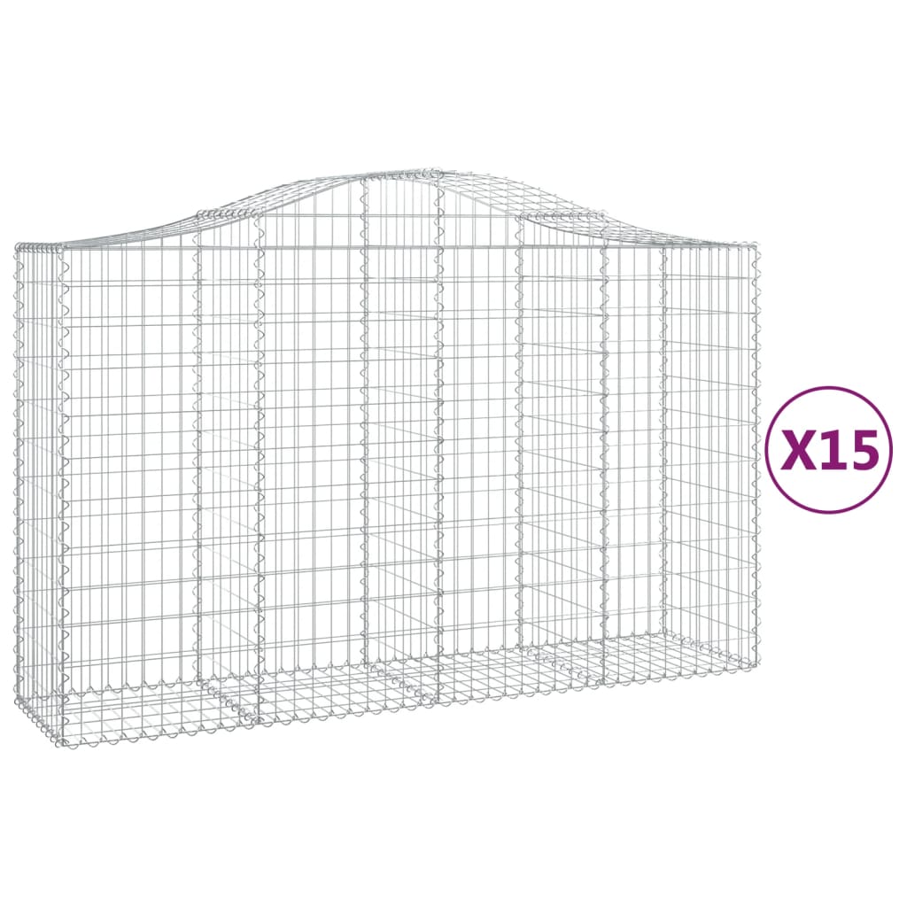 Paniers à gabions arqués 15 pcs 200x50x120/140 cm Fer galvanisé