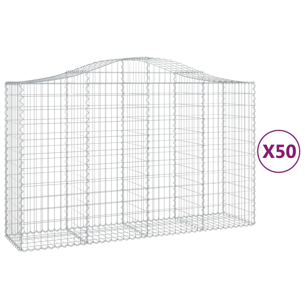 Paniers à gabions arqués 50 pcs 200x50x120/140 cm Fer galvanisé
