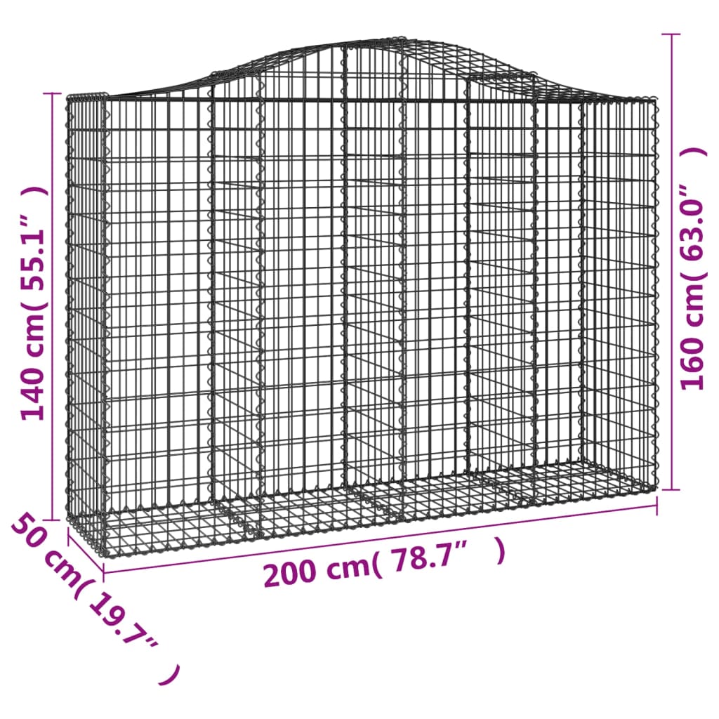 Paniers à gabions arqués 7 pcs 200x50x140/160 cm Fer galvanisé