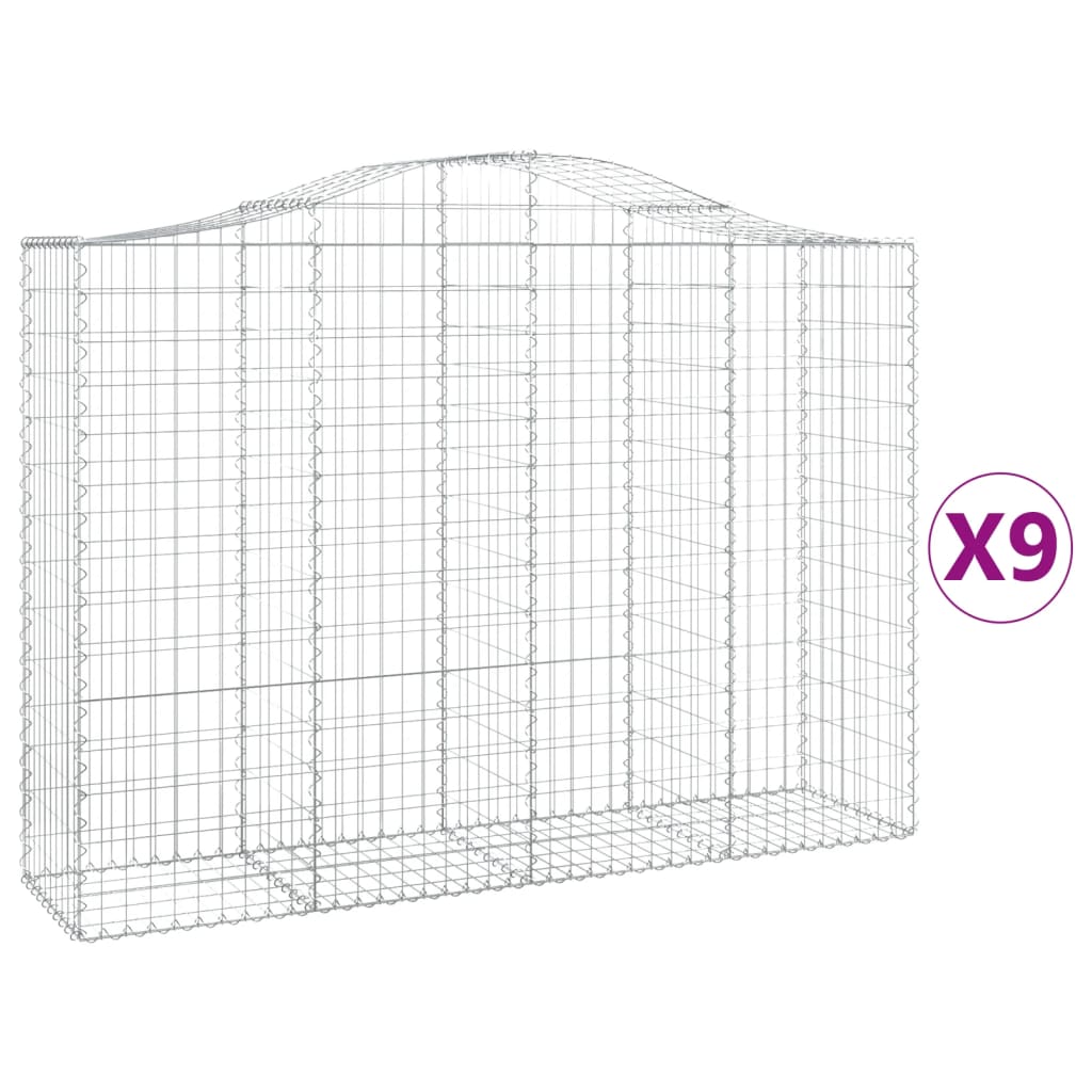 Paniers à gabions arqués 9 pcs 200x50x140/160 cm Fer galvanisé