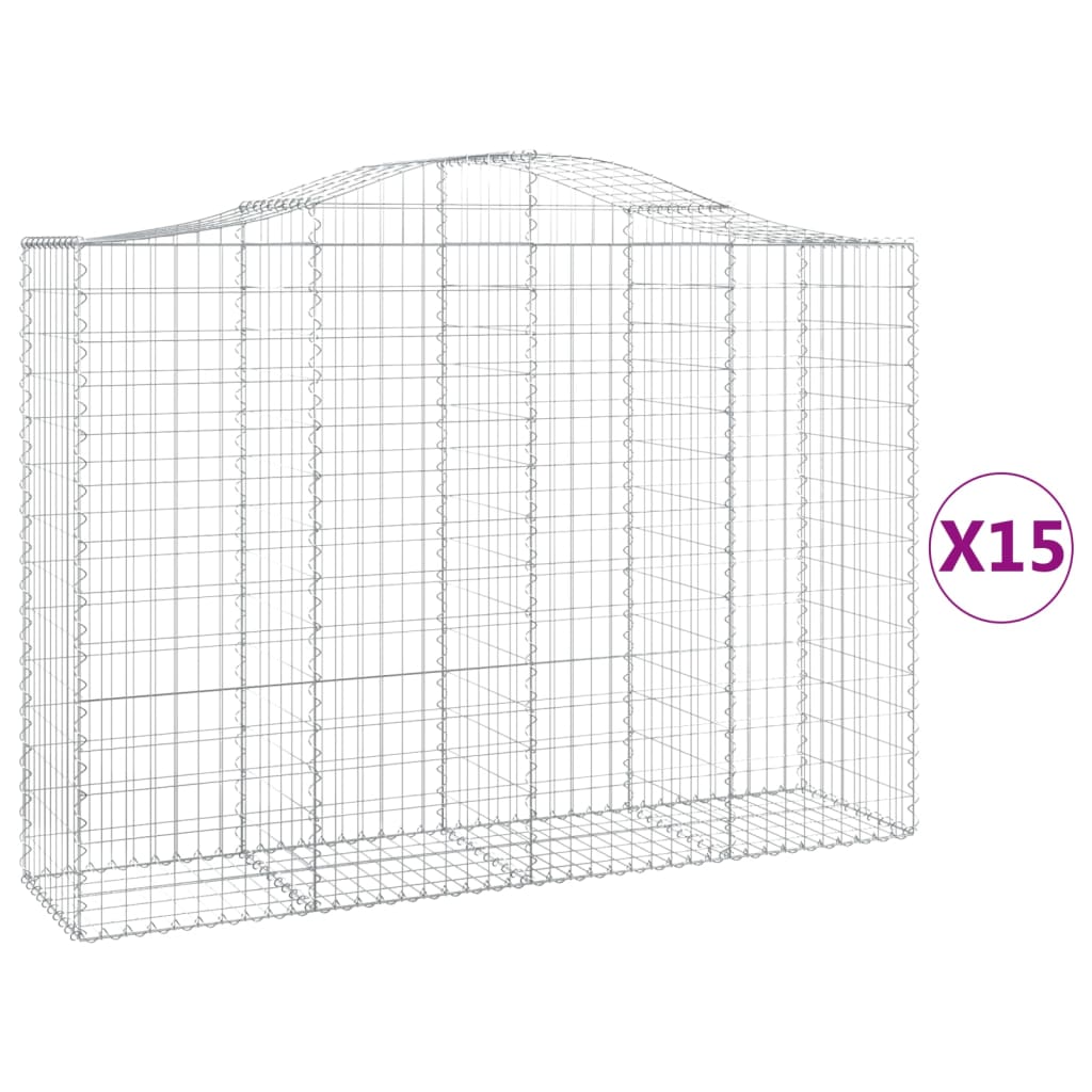 Paniers à gabions arqués 15 pcs 200x50x140/160 cm Fer galvanisé
