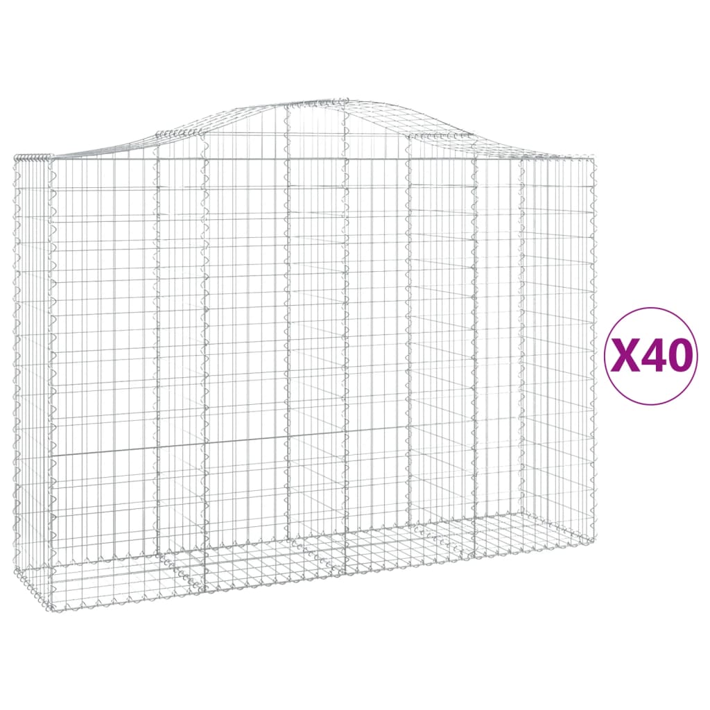 Paniers à gabions arqués 40 pcs 200x50x140/160 cm Fer galvanisé