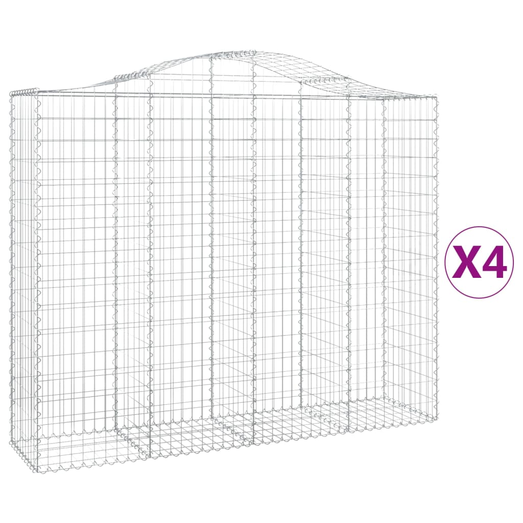 Paniers à gabions arqués 4 pcs 200x50x160/180 cm Fer galvanisé